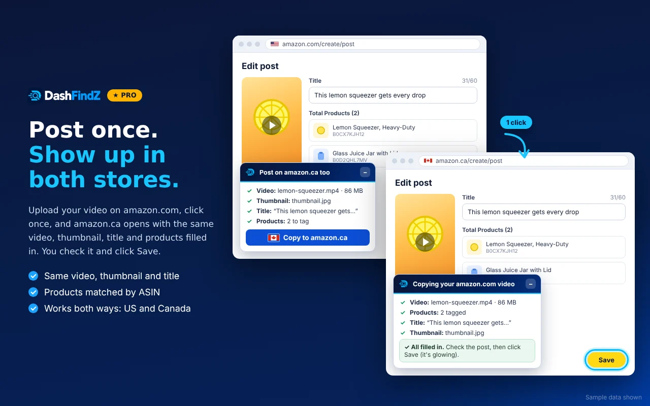 DashFindZ copying a video post from amazon.com to amazon.ca