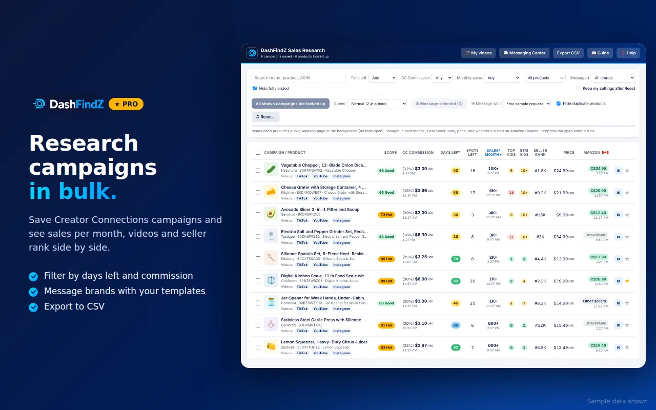 DashFindZ Sales Research page